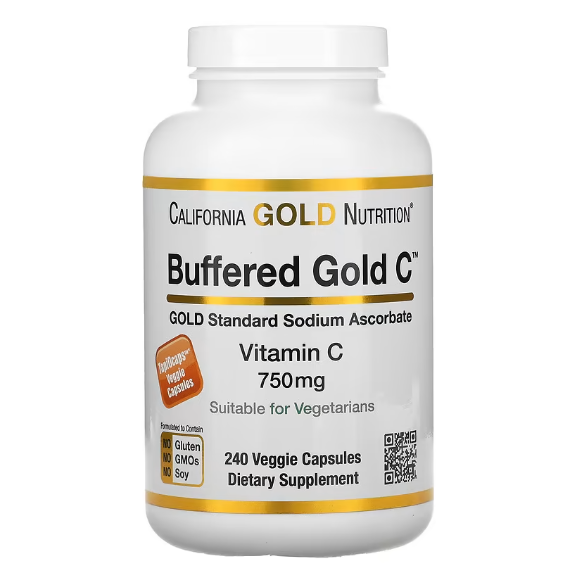 California Gold Nutrition 維他命C - 低酸配方 750mg (240粒) 有效期至23年3月